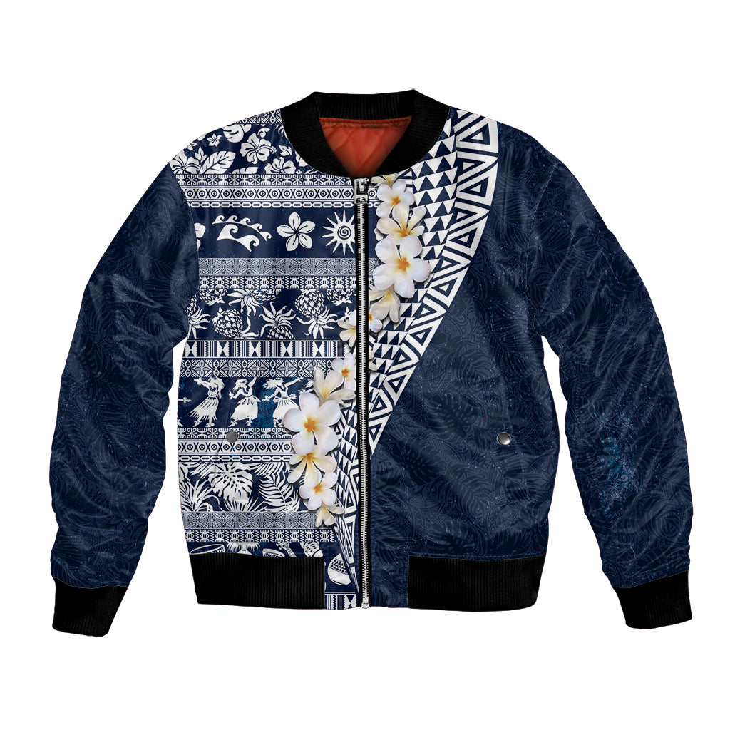 Hawaii Plumeria Tribal Vintage Bomber Jacket Special Blue LT03 Unisex Blue - Polynesian Pride