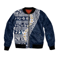 Hawaii Plumeria Tribal Vintage Bomber Jacket Special Blue LT03 Unisex Blue - Polynesian Pride