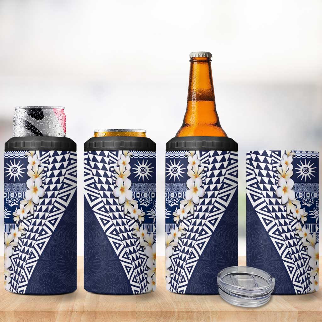 Hawaii Plumeria Tribal Vintage 4 in 1 Can Cooler Tumbler Special Blue