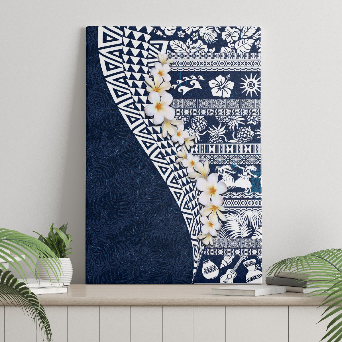 Hawaii Plumeria Tribal Vintage Canvas Wall Art Special Blue LT03 - Polynesian Pride