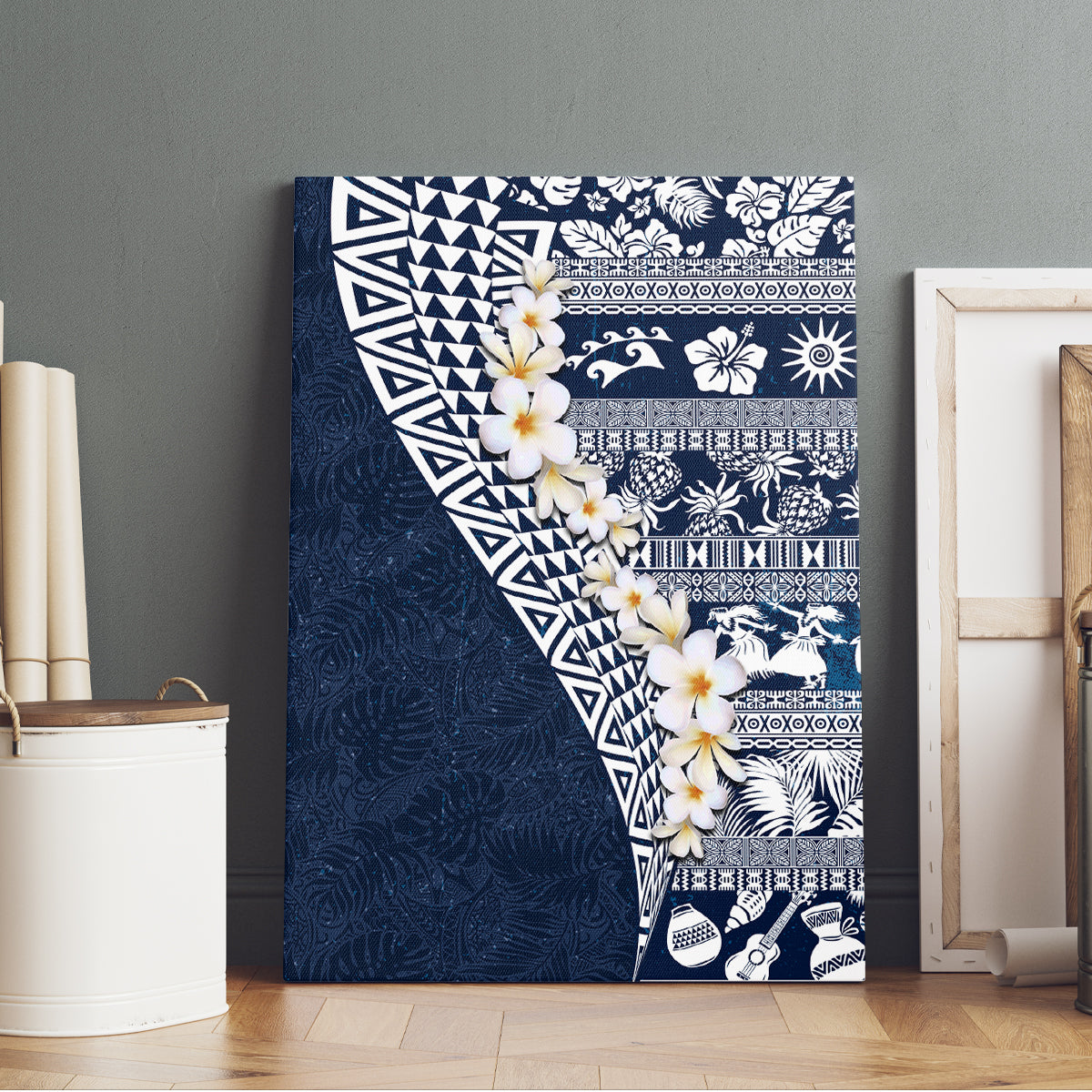 Hawaii Plumeria Tribal Vintage Canvas Wall Art Special Blue LT03 - Polynesian Pride