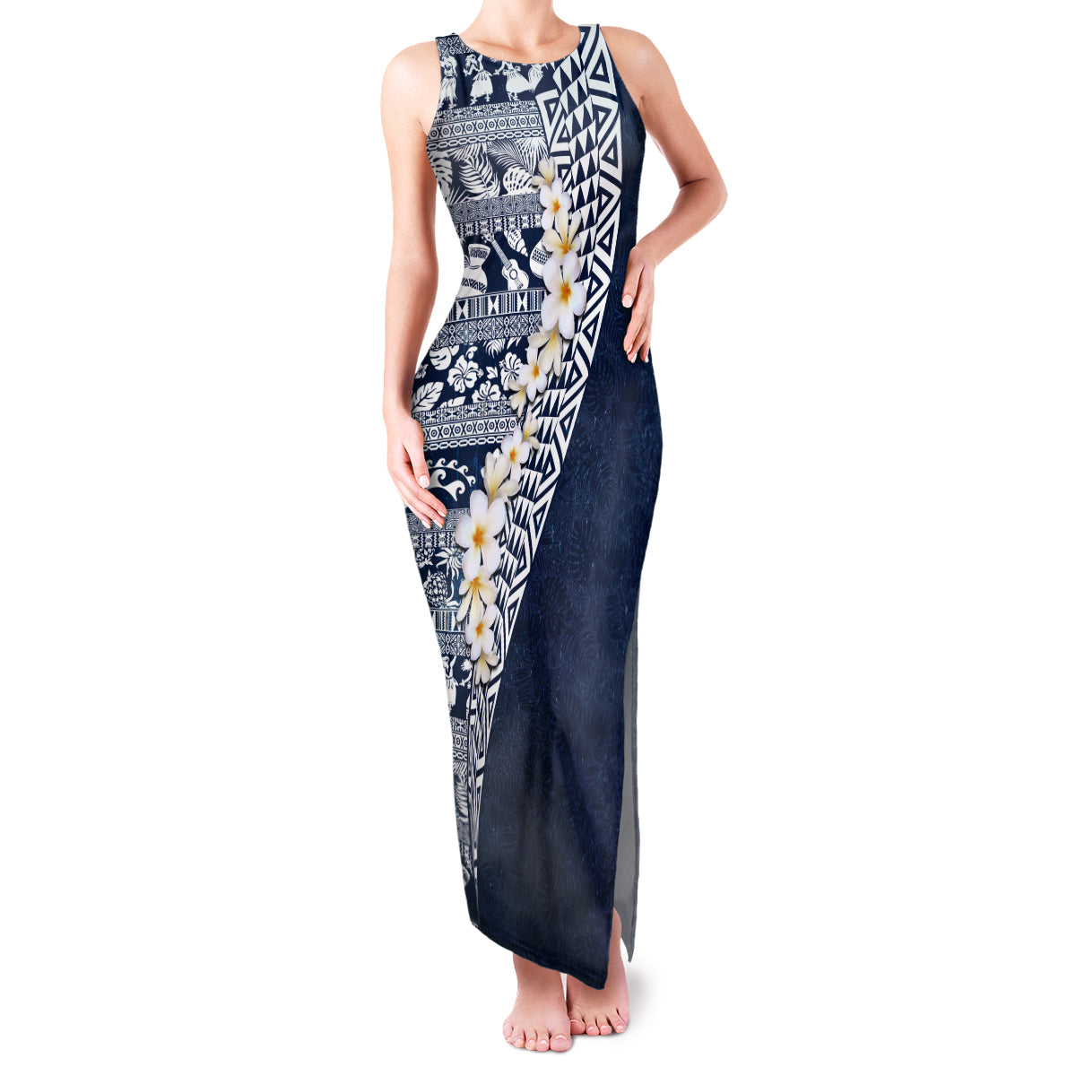 Hawaii Plumeria Tribal Vintage Family Matching Tank Maxi Dress and Hawaiian Shirt Special Blue