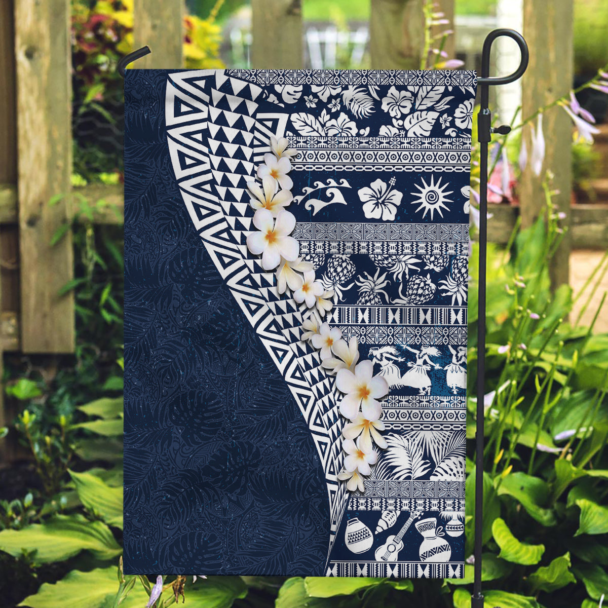 Hawaii Plumeria Tribal Vintage Garden Flag Special Blue LT03 Garden Flag Blue - Polynesian Pride