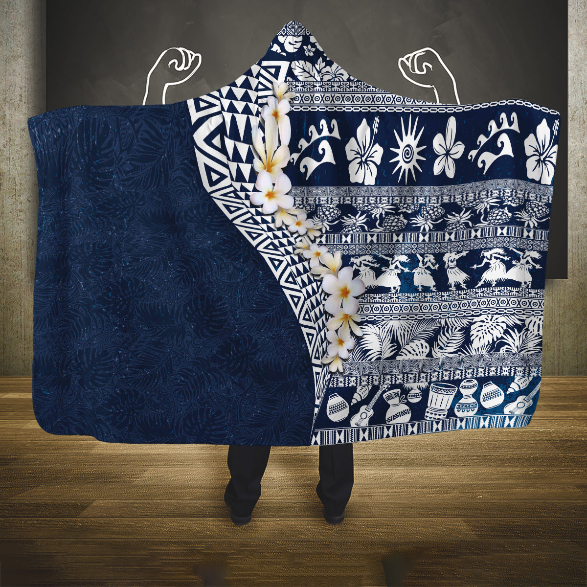Hawaii Plumeria Tribal Vintage Hooded Blanket Special Blue LT03 One Size Blue - Polynesian Pride