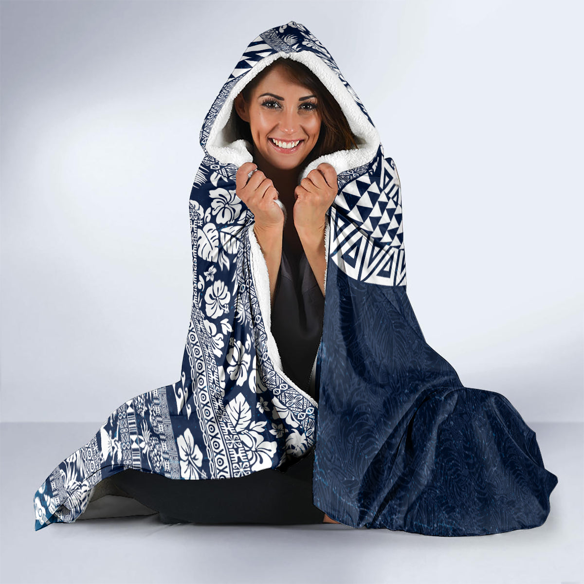 Hawaii Plumeria Tribal Vintage Hooded Blanket Special Blue LT03 - Polynesian Pride
