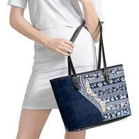 Hawaii Plumeria Tribal Vintage Leather Tote Bag Special Blue LT03 - Polynesian Pride