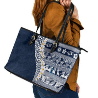 Hawaii Plumeria Tribal Vintage Leather Tote Bag Special Blue LT03 - Polynesian Pride