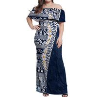 Hawaii Plumeria Tribal Vintage Off Shoulder Maxi Dress Special Blue LT03 Women Blue - Polynesian Pride