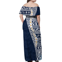 Hawaii Plumeria Tribal Vintage Off Shoulder Maxi Dress Special Blue LT03 - Polynesian Pride