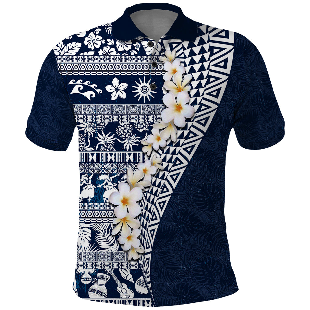 Hawaii Plumeria Tribal Vintage Polo Shirt Special Blue