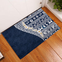 Hawaii Plumeria Tribal Vintage Rubber Doormat Special Blue LT03 Blue - Polynesian Pride