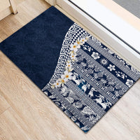 Hawaii Plumeria Tribal Vintage Rubber Doormat Special Blue LT03 - Polynesian Pride