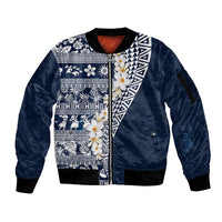 Hawaii Plumeria Tribal Vintage Sleeve Zip Bomber Jacket Special Blue LT03 Unisex Blue - Polynesian Pride