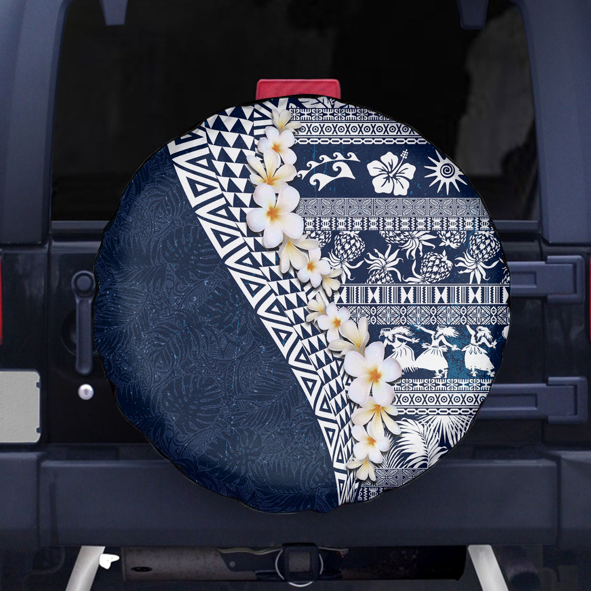 Hawaii Plumeria Tribal Vintage Spare Tire Cover Special Blue LT03 - Polynesian Pride