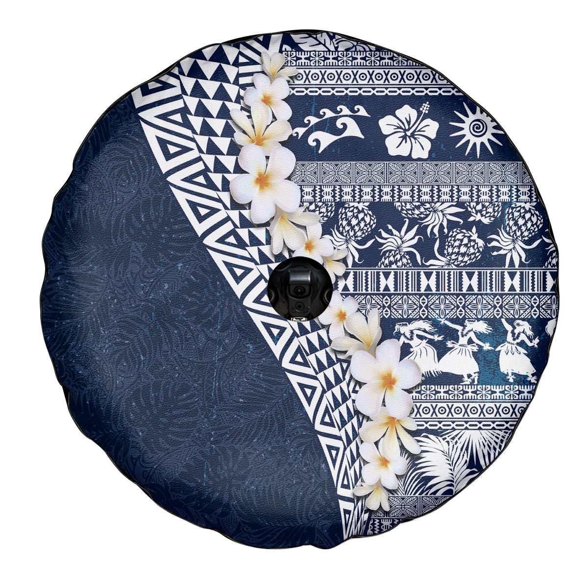 Hawaii Plumeria Tribal Vintage Spare Tire Cover Special Blue LT03 - Polynesian Pride