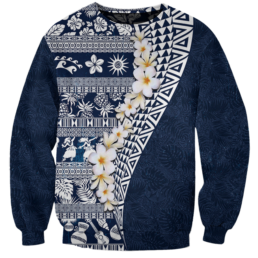 Hawaii Plumeria Tribal Vintage Sweatshirt Special Blue LT03 Unisex Blue - Polynesian Pride