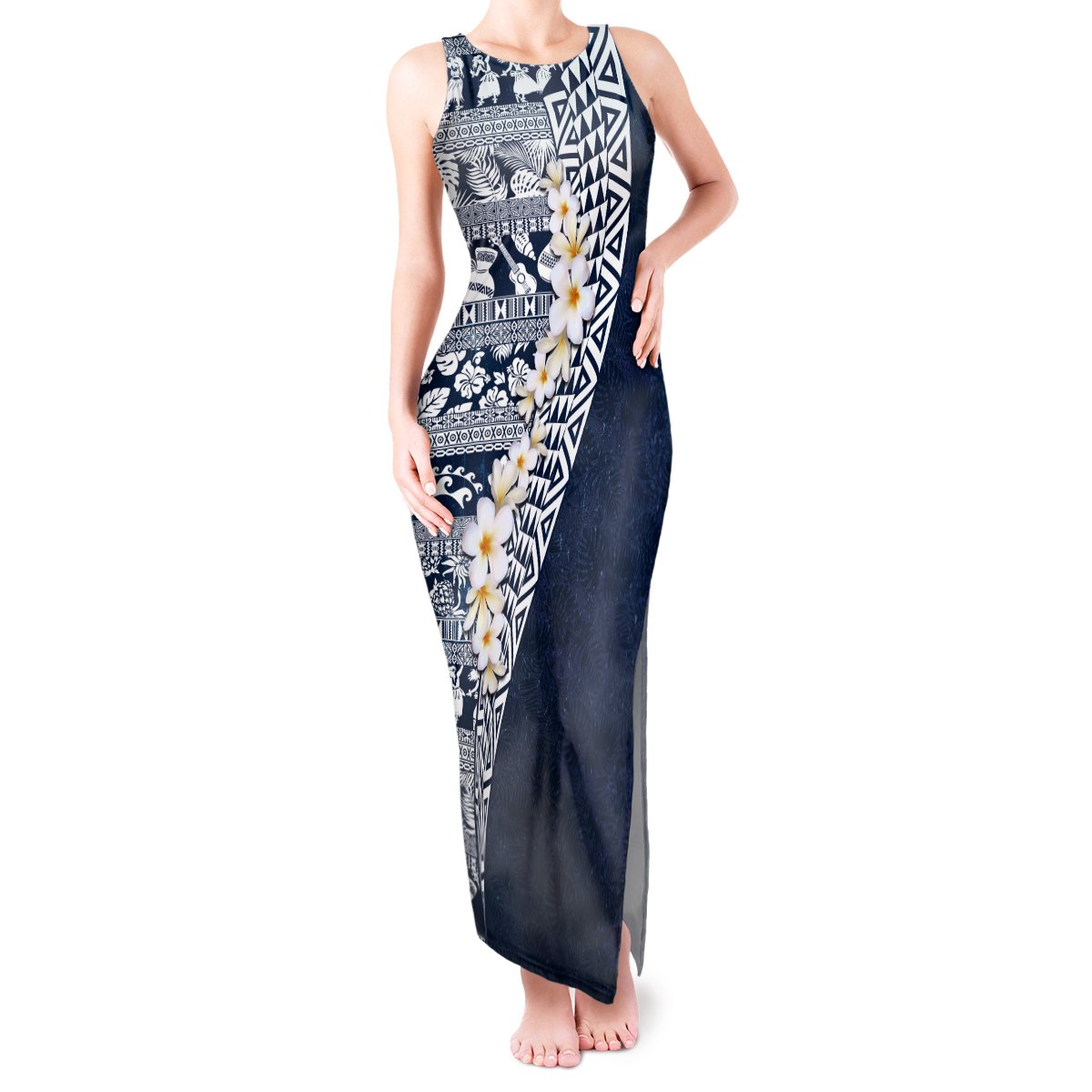Hawaii Plumeria Tribal Vintage Tank Maxi Dress Special Blue LT03 Women Blue - Polynesian Pride