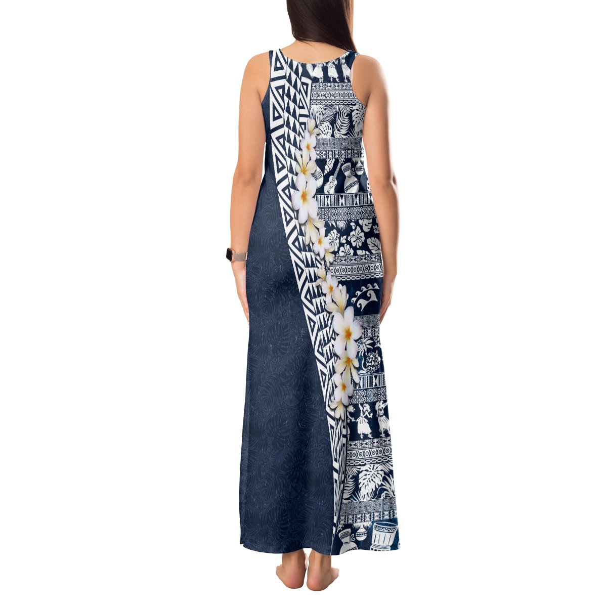 Hawaii Plumeria Tribal Vintage Tank Maxi Dress Special Blue LT03 - Polynesian Pride