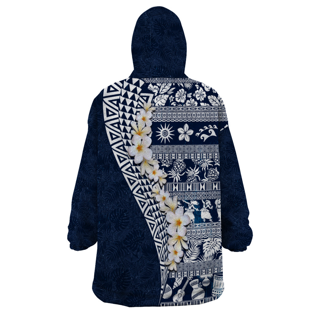 Hawaii Plumeria Tribal Vintage Wearable Blanket Hoodie Special Blue LT03 - Polynesian Pride