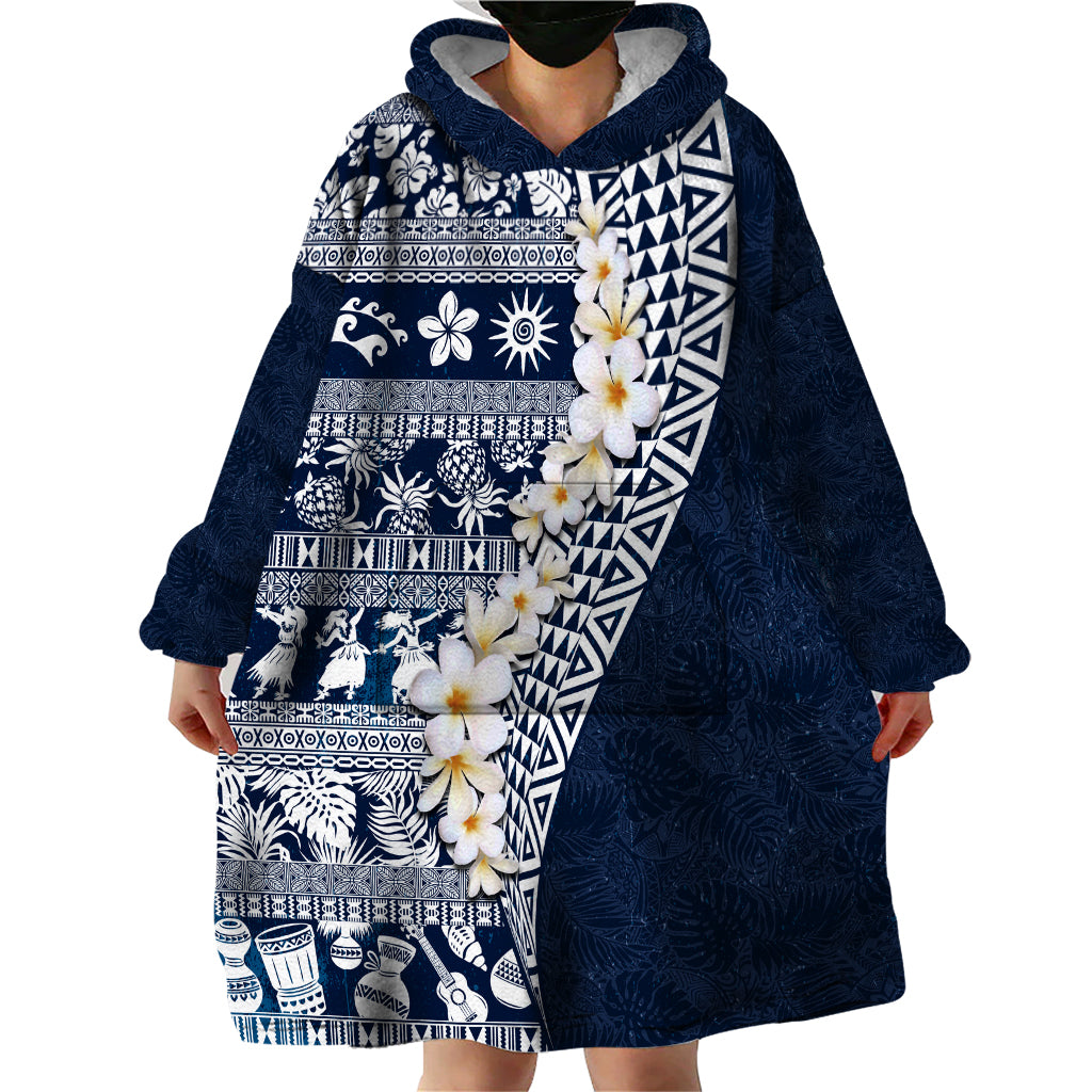 Hawaii Plumeria Tribal Vintage Wearable Blanket Hoodie Special Blue LT03 - Polynesian Pride