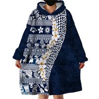 Hawaii Plumeria Tribal Vintage Wearable Blanket Hoodie Special Blue LT03 - Polynesian Pride