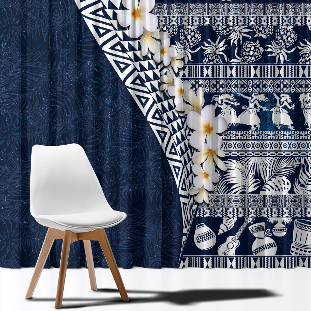 Hawaii Plumeria Tribal Vintage Window Curtain Special Blue LT03 - Polynesian Pride