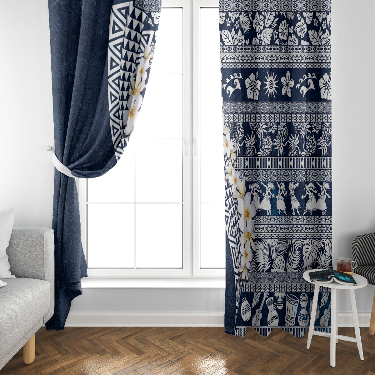 Hawaii Plumeria Tribal Vintage Window Curtain Special Blue LT03 - Polynesian Pride