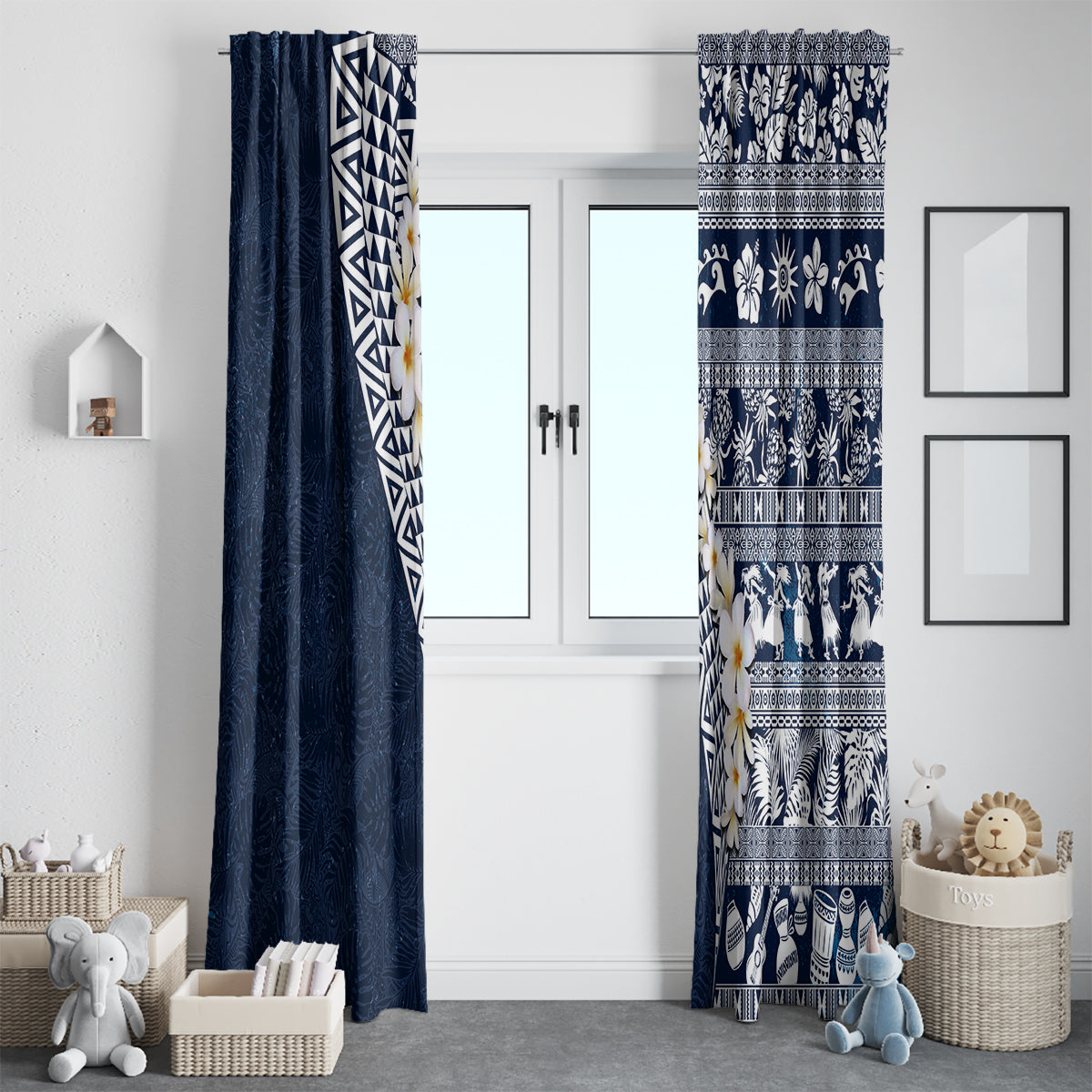 Hawaii Plumeria Tribal Vintage Window Curtain Special Blue LT03 - Polynesian Pride
