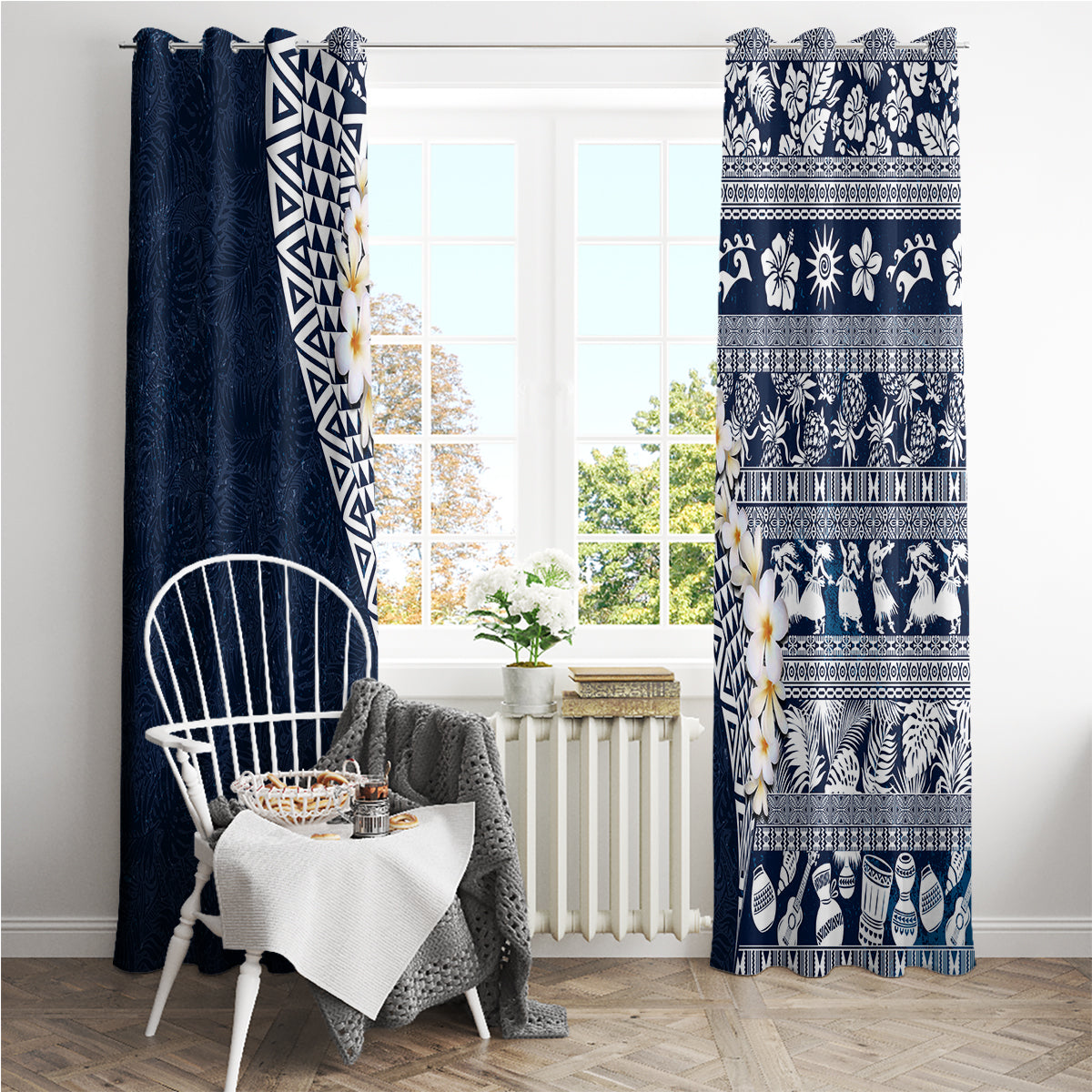 Hawaii Plumeria Tribal Vintage Window Curtain Special Blue LT03 - Polynesian Pride