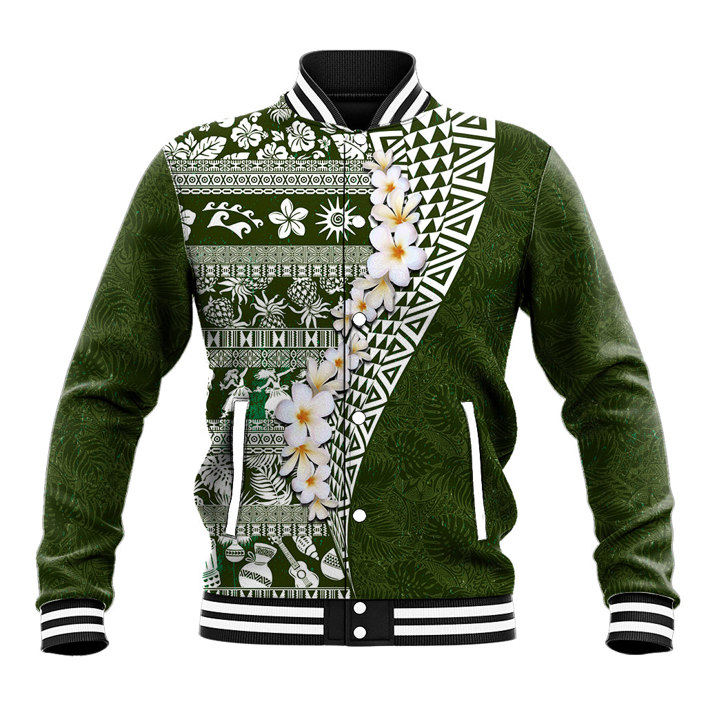 Hawaii Plumeria Tribal Vintage Baseball Jacket Special Green LT03 Unisex Green - Polynesian Pride