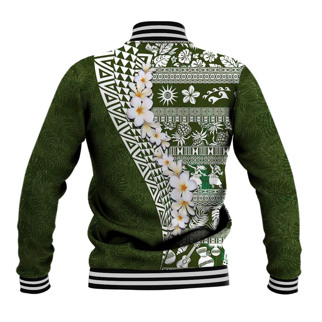 Hawaii Plumeria Tribal Vintage Baseball Jacket Special Green LT03 - Polynesian Pride