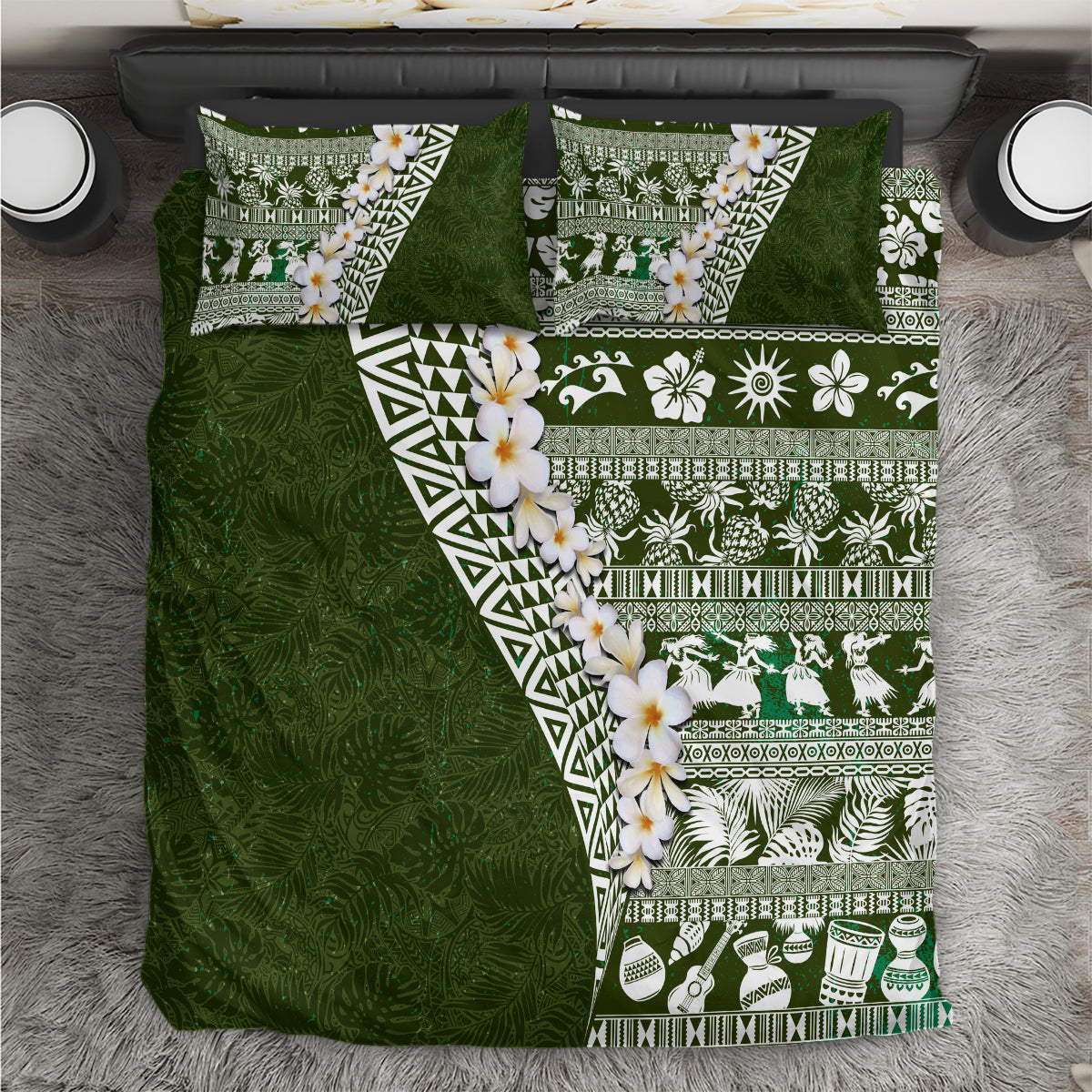 Hawaii Plumeria Tribal Vintage Bedding Set Special Green