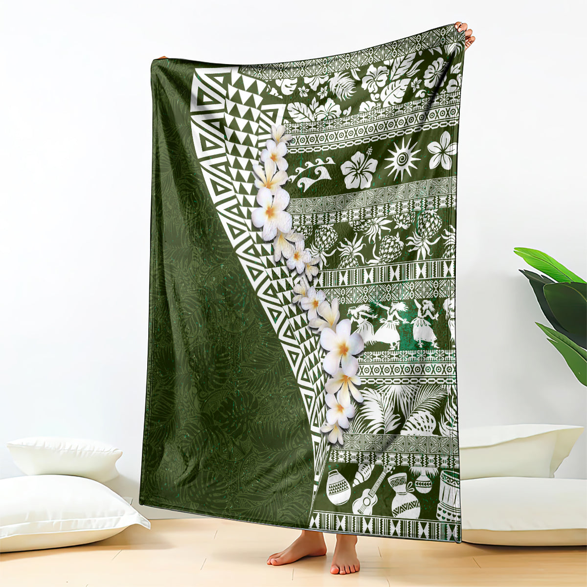 Hawaii Plumeria Tribal Vintage Blanket Special Green LT03 - Polynesian Pride