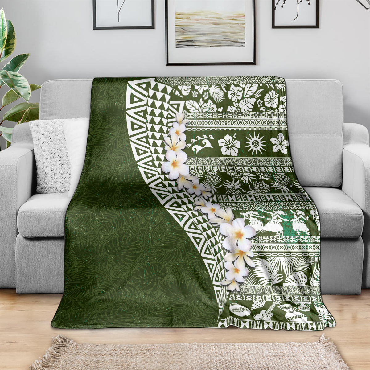 Hawaii Plumeria Tribal Vintage Blanket Special Green LT03 - Polynesian Pride