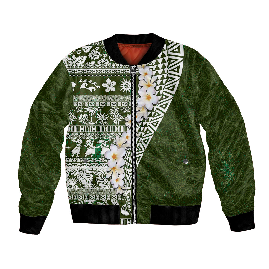 Hawaii Plumeria Tribal Vintage Bomber Jacket Special Green LT03 Unisex Green - Polynesian Pride
