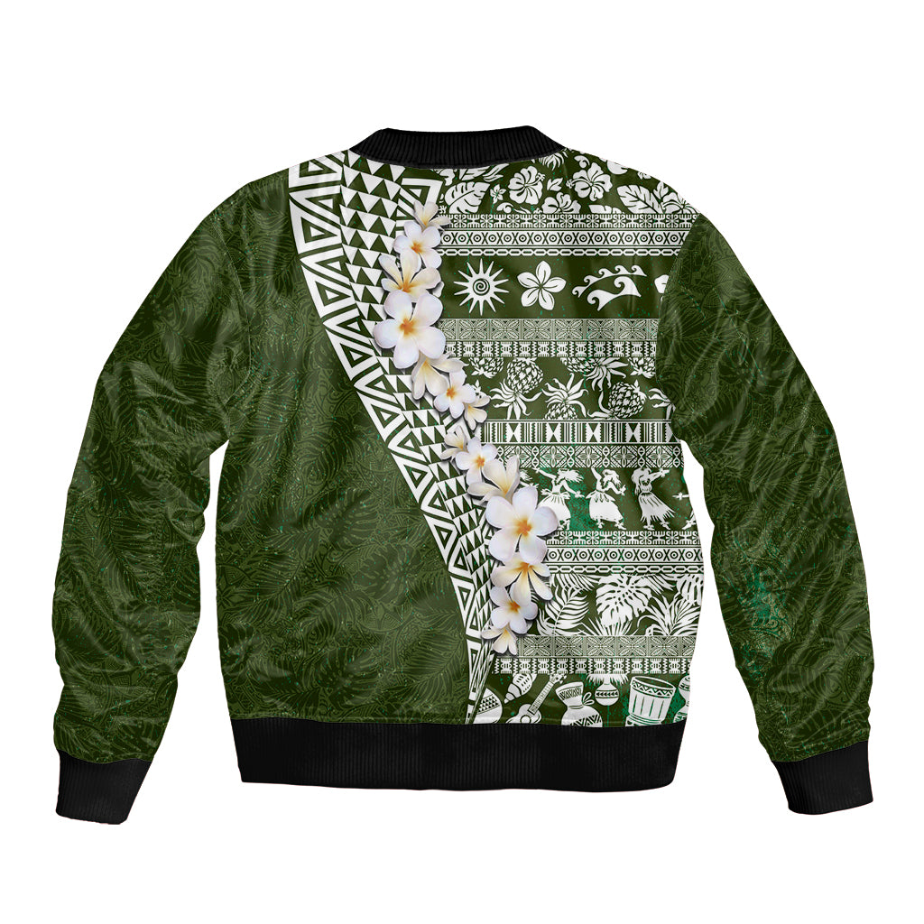 Hawaii Plumeria Tribal Vintage Bomber Jacket Special Green LT03 - Polynesian Pride