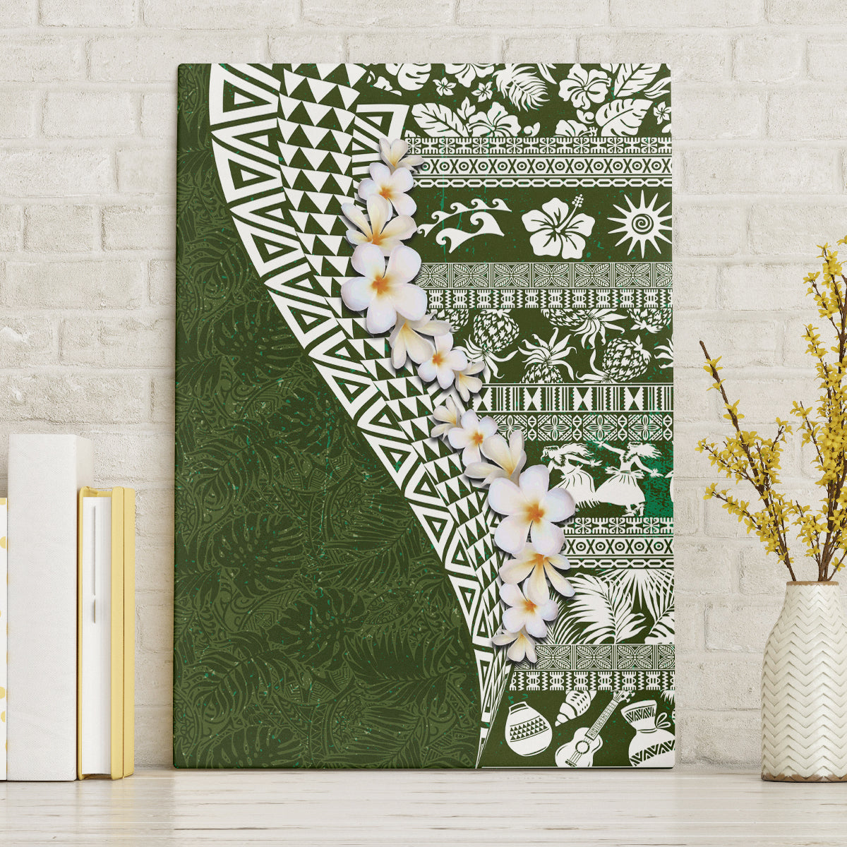 Hawaii Plumeria Tribal Vintage Canvas Wall Art Special Green LT03 Without Frame Green - Polynesian Pride
