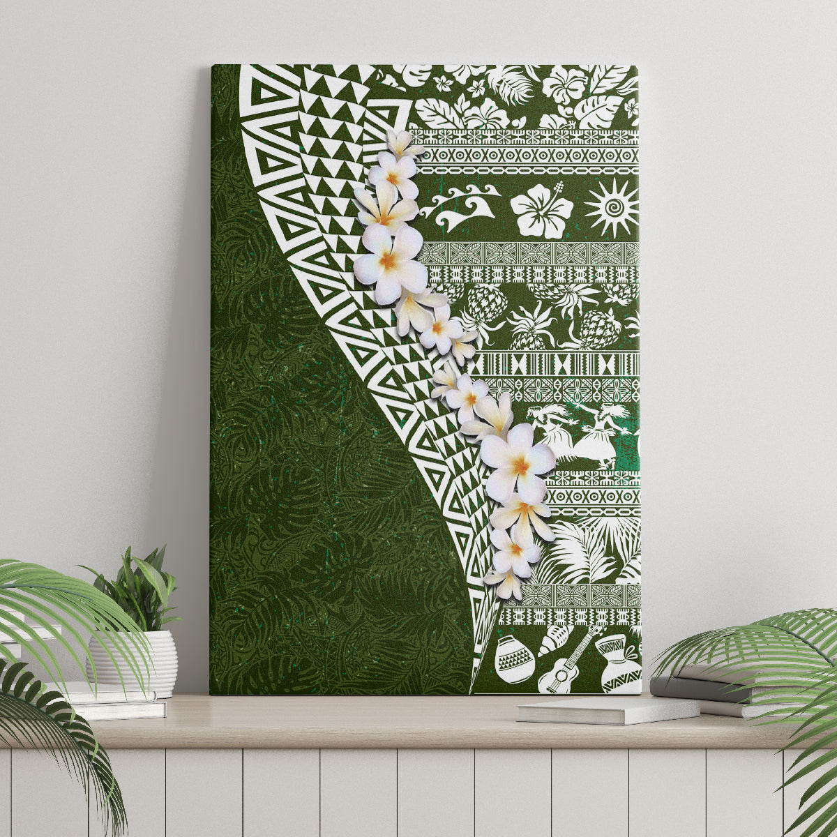 Hawaii Plumeria Tribal Vintage Canvas Wall Art Special Green LT03 - Polynesian Pride