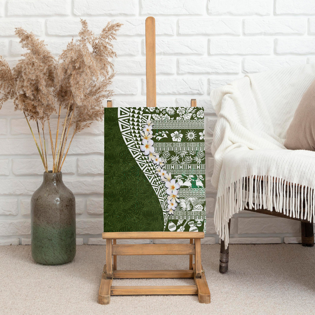 Hawaii Plumeria Tribal Vintage Canvas Wall Art Special Green LT03 - Polynesian Pride