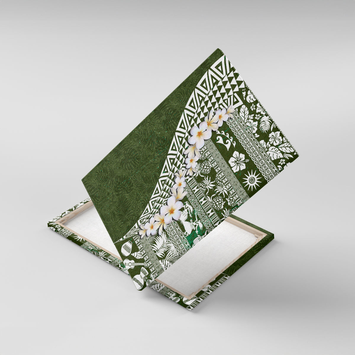 Hawaii Plumeria Tribal Vintage Canvas Wall Art Special Green LT03 With Frame Green - Polynesian Pride
