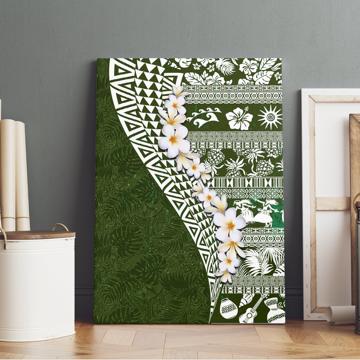 Hawaii Plumeria Tribal Vintage Canvas Wall Art Special Green LT03 - Polynesian Pride