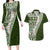 Hawaii Plumeria Tribal Vintage Couples Matching Long Sleeve Bodycon Dress and Hawaiian Shirt Special Green