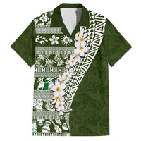 Hawaii Plumeria Tribal Vintage Family Matching Off The Shoulder Long Sleeve Dress and Hawaiian Shirt Special Green
