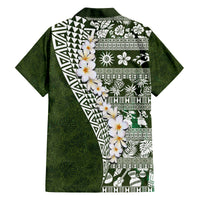 Hawaii Plumeria Tribal Vintage Family Matching Off The Shoulder Long Sleeve Dress and Hawaiian Shirt Special Green