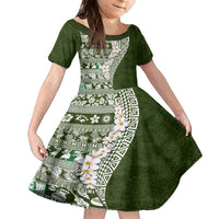Hawaii Plumeria Tribal Vintage Family Matching Short Sleeve Bodycon Dress and Hawaiian Shirt Special Green