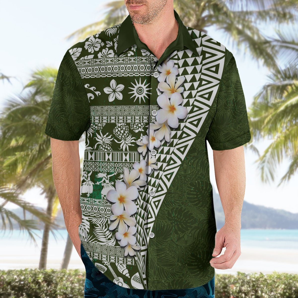 Hawaii Plumeria Tribal Vintage Hawaiian Shirt Special Green LT03 - Polynesian Pride
