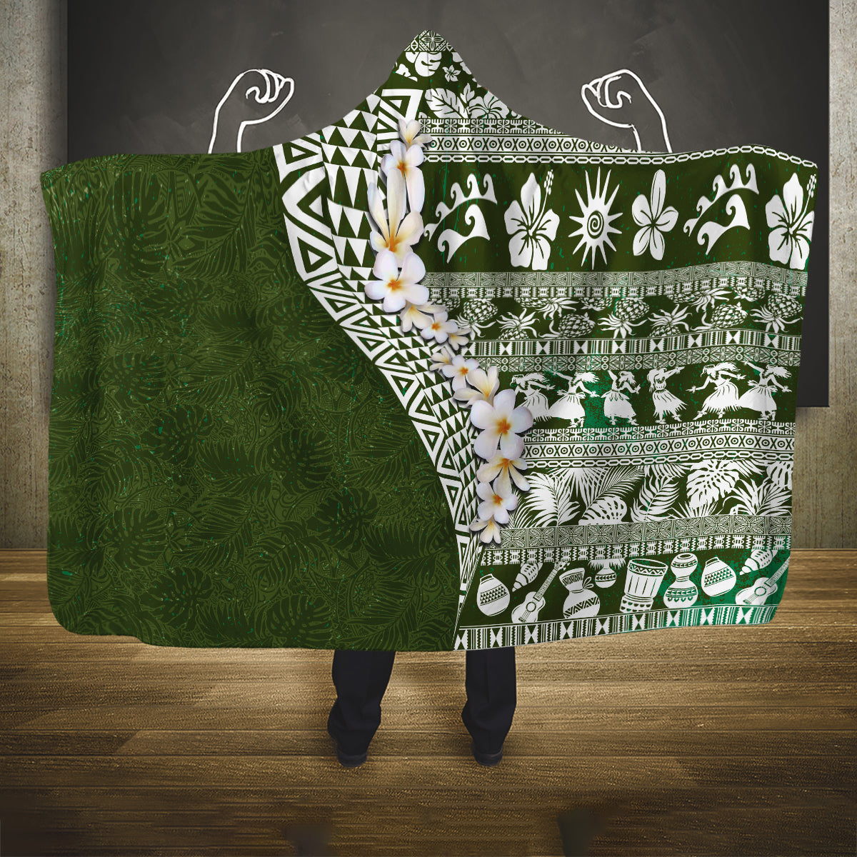 Hawaii Plumeria Tribal Vintage Hooded Blanket Special Green LT03 One Size Green - Polynesian Pride