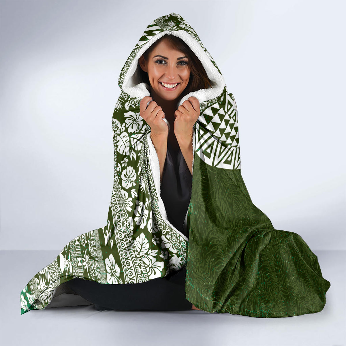 Hawaii Plumeria Tribal Vintage Hooded Blanket Special Green LT03 - Polynesian Pride