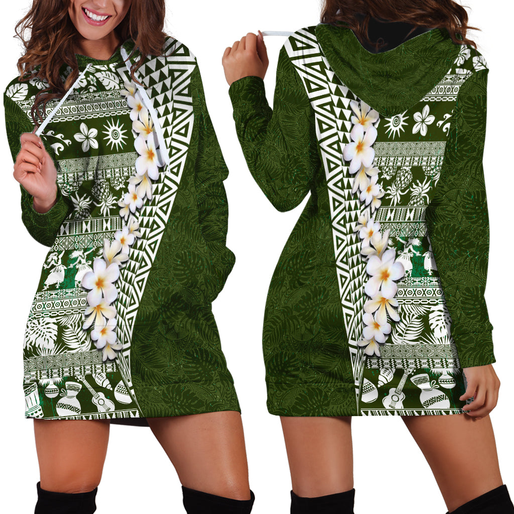 Hawaii Plumeria Tribal Vintage Hoodie Dress Special Green LT03 - Polynesian Pride