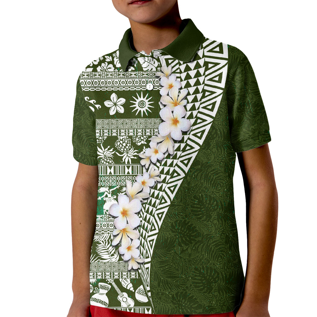 Hawaii Plumeria Tribal Vintage Kid Polo Shirt Special Green